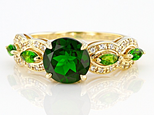 2.00ctw Round & Marquise Russian Chrome Diopside With .20ctw Round White Zircon 10k Yellow Gold Ring - Size 6