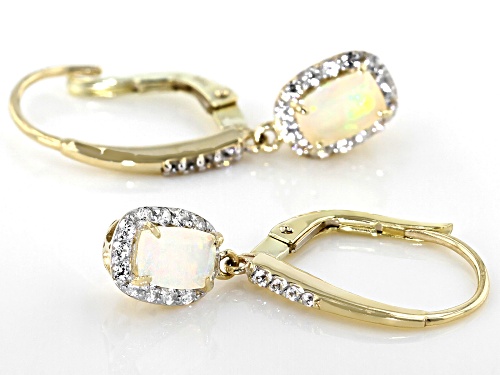 .68ctw Rectangular Cushion Ethiopian Opal & .39ctw Round White Zircon 10k Gold Dangle Earrings