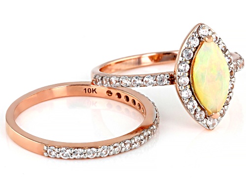 .60ct Marquise Ethiopian Opal With 1.00ctw Round White Zircon 10k Rose Gold Ring & Band 2-Piece Set - Size 6