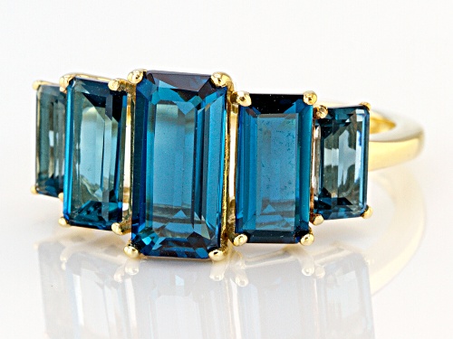 4.44ctw Graduated 6x3mm-10x5mm Emerald Cut London Blue Topaz 10k Yellow Gold 5-Stone Ring - Size 7