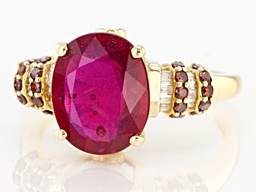 4.32ct Oval Mahaleo® Ruby With 0.31ctw Red And White Diamond 10k Yellow Gold Ring - Size 7
