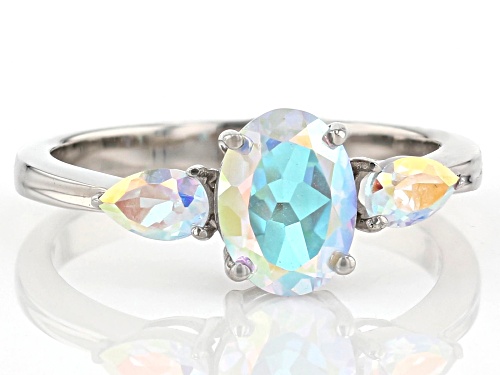 1.82ctw Oval and Pear Shape Mercury Mist® Topaz Rhodium Over 10k White Gold 3-Stone Ring - Size 8