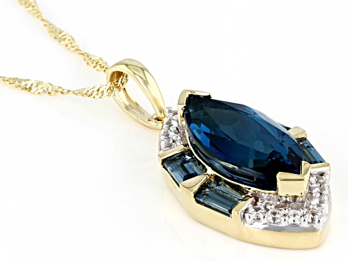 3.19ctw Marquise & Baguette London Blue Topaz With 0.17ctw Zircon 10K Yellow Gold Pendant With Chain