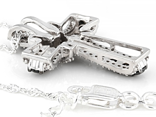 Bella Luce® 1.00ctw Black and White Diamond Simulant Rhodium Over Sterling Silver Cross Pendant