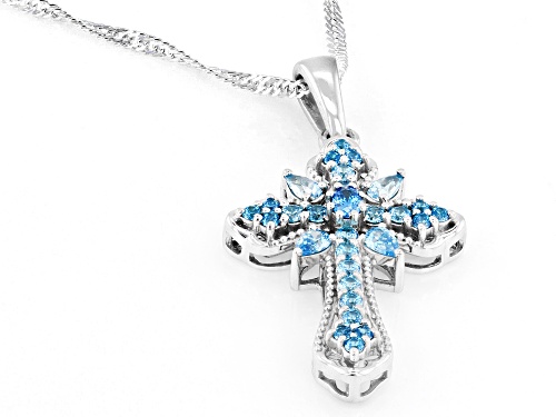 Bella Luce® 0.80ctw Blue Topaz Simulant Rhodium Over Sterling Silver Cross Pendant