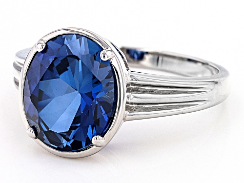 3.61ct Oval Lab Created Blue Sapphire Rhodium Over Sterling Silver Solitaire Ring - Size 8