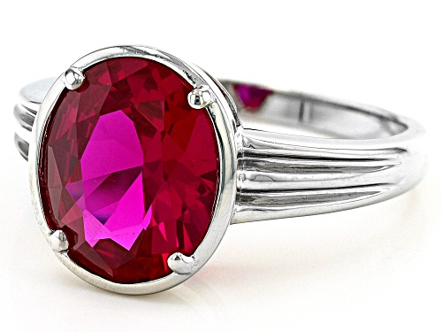 3.78ct Oval Lab Created Ruby Rhodium Over Sterling Silver Solitaire Ring - Size 8