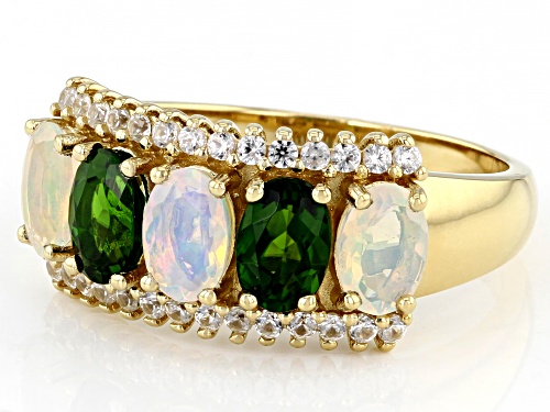 1.71ctw Chrome Diopside, Ethiopian Opal & White Zircon 18k Yellow Gold Over Sterling Silver Ring - Size 7