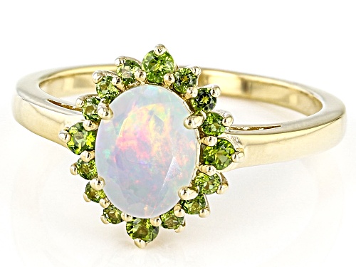 0.68ct Ethiopian Opal And 0.34ctw Chrome Diopside 18k Yellow Gold Over Sterling Silver Ring - Size 8
