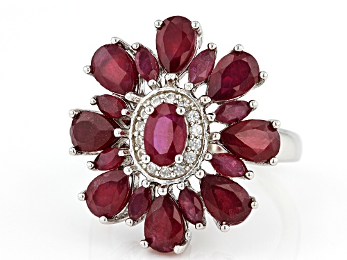 5.30ctw Mahaleo® Ruby And 0.15ctw White Zircon Rhodium Over Sterling Silver Ring - Size 7