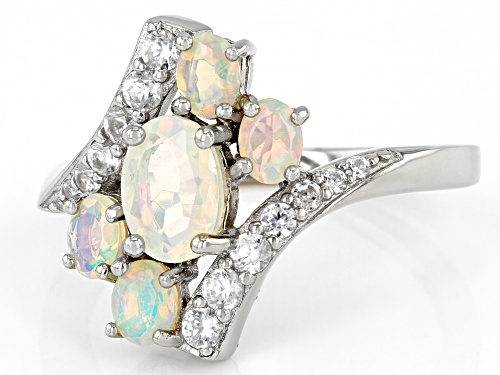 0.72ctw Oval Ethiopian Opal With 0.43ctw White Zircon Rhodium Over Sterling Silver Ring - Size 7