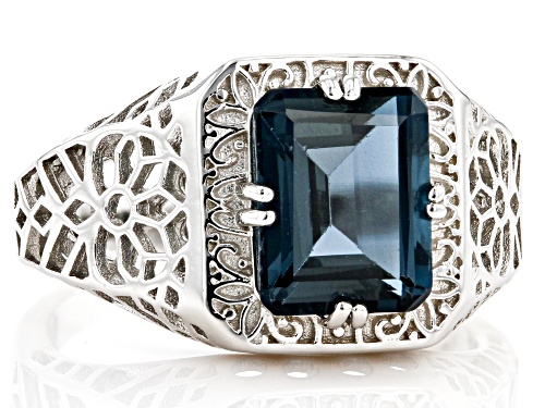 2.57ct Emerald Cut London Blue Topaz Rhodium Over Sterling Silver Solitaire Ring - Size 7