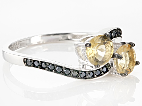 1.14ctw Citrine And 0.22ctw Black Spinel Rhodium Over Sterling Silver Bypass Ring - Size 7