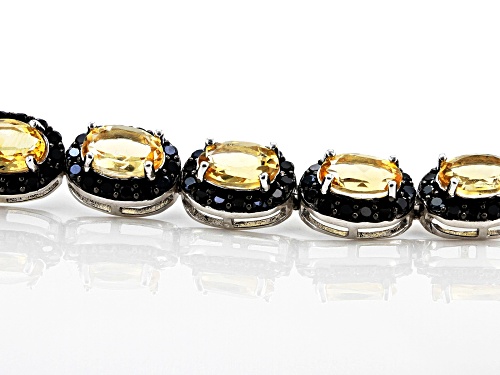 8.10ctw Oval Citrine And 2.52ctw Round Black Spinel Rhodium Over Sterling Silver Tennis Bracelet - Size 8
