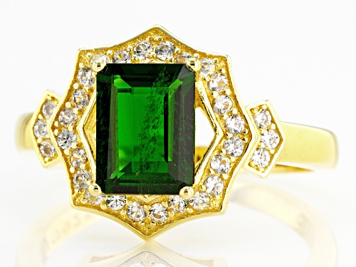 1.55ct Emerald Cut Chrome Diopside With 0.40ctw Zircon 18k Yellow Gold Over Sterling Silver Ring - Size 7