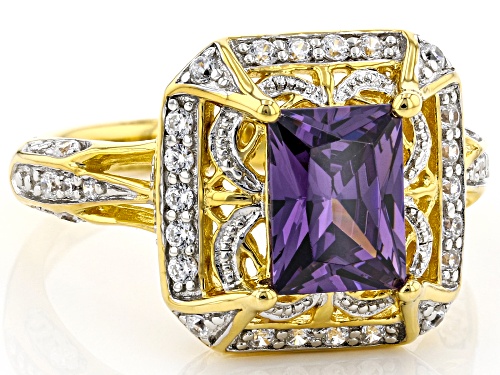 Bella Luce® 3.41ctw Amethyst Simulant Rhodium Over Silver And Eterno® Yellow Ring - Size 8