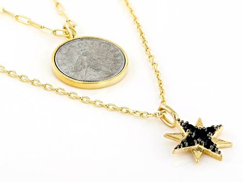 Bella Luce® Italia 0.22ctw Black Spinel Eterno™ Yellow And 2 Lira Bee Coin Necklace Set - Size 18
