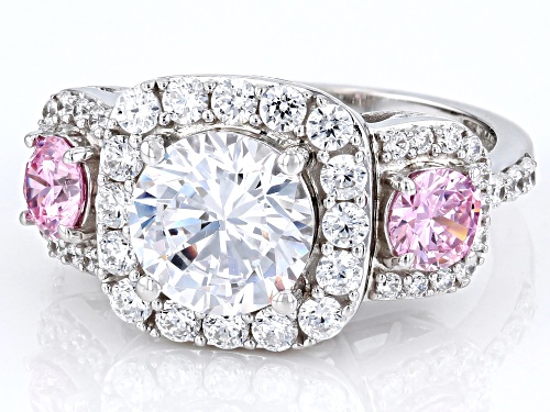 Bella Luce® 6.54ctw White and Pink Diamond Simulants Rhodium Over Sterling Silver Ring (3.96ctw DEW) - Size 9