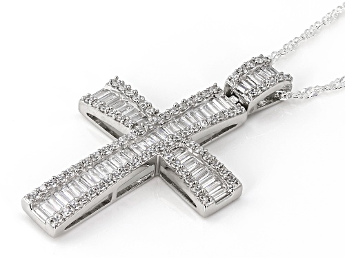 Bella Luce® 2.25ctw White Diamond Simulant Rhodium Over Sterling Silver Cross Pendant(1.36ctw DEW)