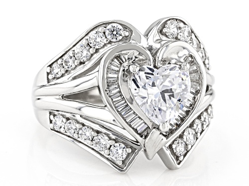 Bella Luce® 3.30ctw White Diamond Simulant Rhodium Over Sterling Silver Heart Ring (2.00ctw DEW) - Size 10