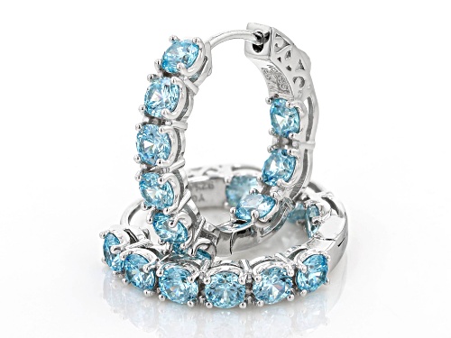Bella Luce® 5.22ctw Aquamarine Simulant Rhodium Over Sterling Silver Hoops