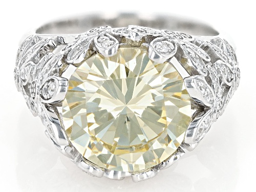 Bella Luce® 10.03ctw Canary And White Diamond Simulants Rhodium Over Silver Flower Ring(6.07ctw DEW) - Size 5