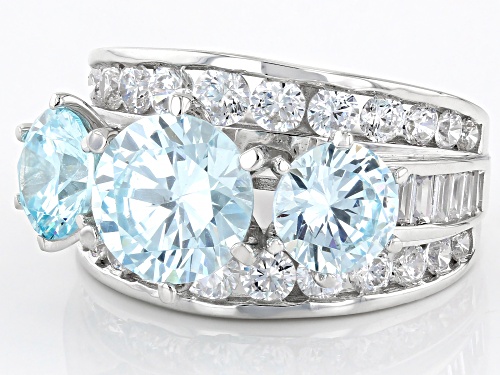 Bella Luce® 11.15ctw Aquamarine And White Diamond Simulants Rhodium Over Sterling Silver Ring - Size 10