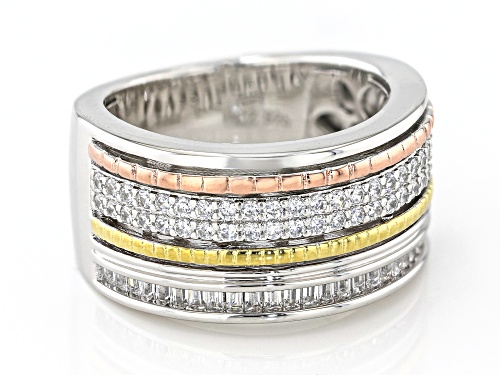 Bella Luce® 1.13ctw White Diamond Simulant Rhodium Over Silver And Eterno™ Yellow And Rose Gold Ring - Size 6