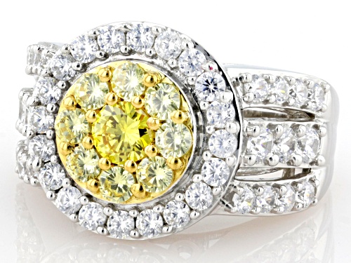 Bella Luce® 3.90ctw Yellow And White Diamond Simulants Rhodium Over Silver Ring(2.36ctw DEW) - Size 9