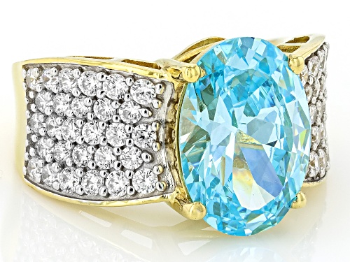Bella Luce® 10.90ctw Aquamarine And White Diamond Simulants Eterno™ Yellow Ring - Size 8