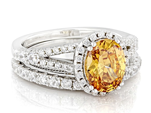 Bella Luce® 4.67ctw Champagne And White Diamond Simulants Rhodium Over Sterling Silver Ring Set - Size 7