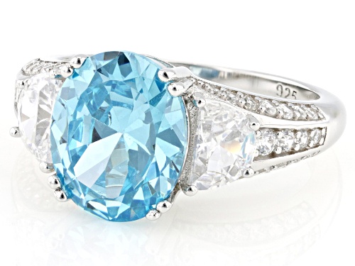 Bella Luce® 7.74ctw Aquamarine And White Diamond Simulants Rhodium Over Silver Ice Flower Cut Ring - Size 7