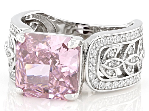 Bella Luce® 9.81ctw Pink & White Diamond Simulant Rhodium Over Sterling Silver Ice Flower Cut Ring - Size 9