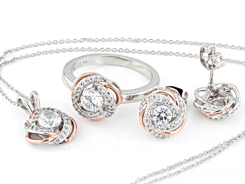 Bella Luce® Ottone 3.27ctw White Diamond Simulant Rhodium And 18k Rose Gold Over Brass Jewelry Set