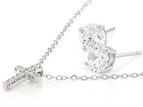 Bella Luce® 1.33ctw White Diamond Simulant Rhodium Over Silver Cross Pendant and Stud Boxed Set