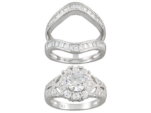 Bella Luce ® 3.65ctw Round And Baguette Rhodium Over Sterling Silver Ring With Guard - Size 10