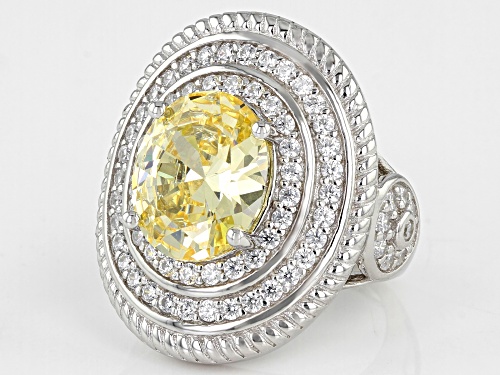 Bella Luce ® 10.12ctw Canary & White Diamond Simulant Rhodium Over Silver Ring (6.19ctw DEW) - Size 5