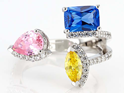 Bella Luce® 3.14ctw Pink, Blue, Canary, and White Diamond Simulants Rhodium Over Silver Ring - Size 7