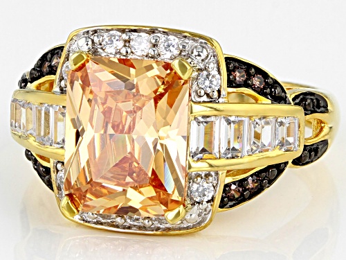 Bella Luce ® 7.59ctw Champagne, Mocha And White Diamond Simulants Eterno™ Yellow Ring (5.84ctw DEW) - Size 5