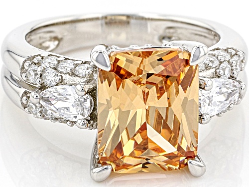 Bella Luce® 7.58ctw Champagne and White Diamond Simulants Rhodium Over Sterling Silver Ring - Size 10