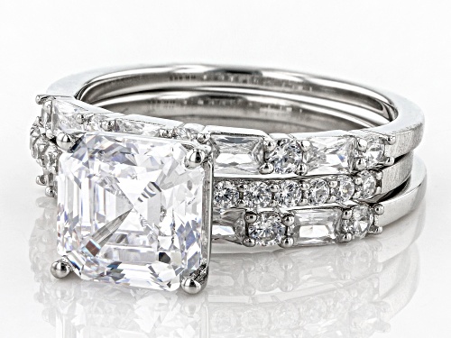 Bella Luce® 4.70ctw Platinum Over Silver Asscher Cut Ring With Bands Set (2.84ctw DEW) - Size 10