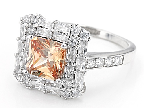 Bella Luce® 4.11ctw Champagne & White Diamond Simulants Rhodium Over Silver Ring (2.49ctw DEW) - Size 5