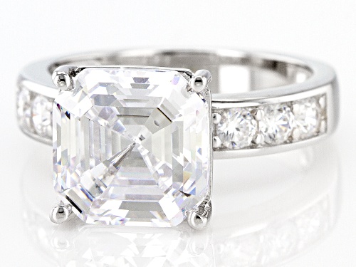 Bella Luce® 7.03ctw White Diamond Simulants Rhodium Over Silver Asccher Cut Ring (4.26ctw DEW) - Size 11