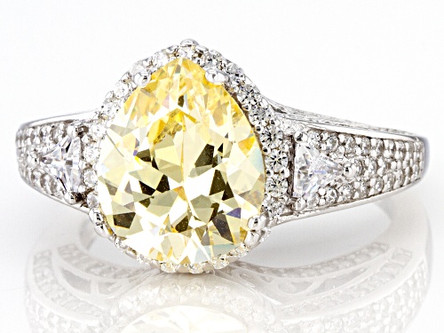 Bella Luce® 7.37ctw Canary And White Diamond Simulants Rhodium Over Silver Ring (4.06ctw DEW) - Size 10