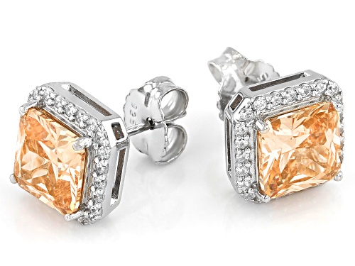 Bella Luce® 8.07ctw Champagne & White Diamond Simulants Rhodium Over Silver Earrings. (4.89ctw DEW)