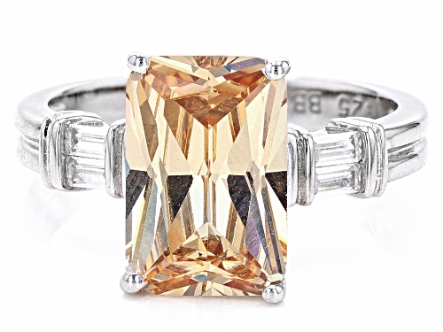 Bella Luce® 7.68ctw Champagne And White Diamond Simulants Rhodium Over Silver Ring - Size 7