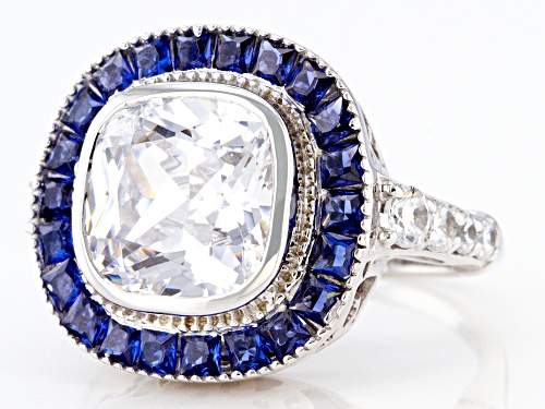 Bella Luce® 7.18ctw Blue Sapphire And White Diamond Simulants Rhodium Over Silver Ring - Size 8