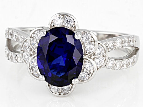 Bella Luce® 3.15ctw Lab Created Blue Sapphire And White Diamond Simulants Rhodium Over Silver Ring - Size 5