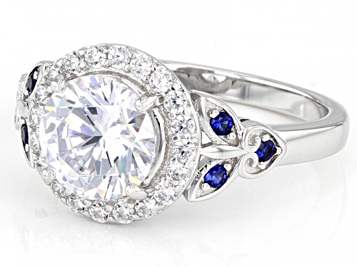 Bella Luce® 3.63ctw White Diamond Simulant And Lab Created Blue Sapphire Rhodium Over Silver Ring - Size 12