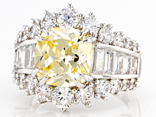 Bella Luce® 14.22ctw Canary And White Diamond Simulants Rhodium Over Silver Ring(8.61ctw DEW) - Size 12